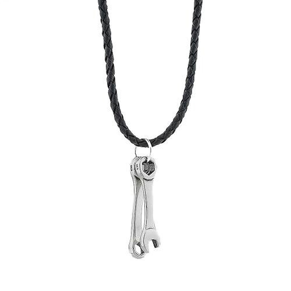 Tamir Anahtarı Deri İpli 925 Ayar Gümüş Erkek Kolye
