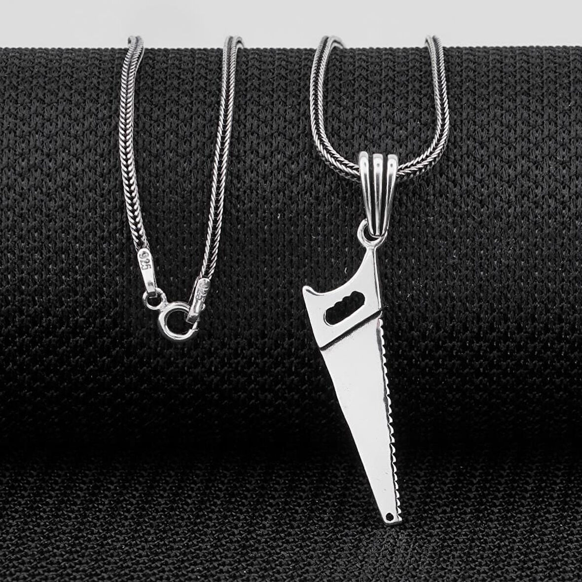 Testere Tasarımlı 925 Ayar Gümüş Erkek Kolye