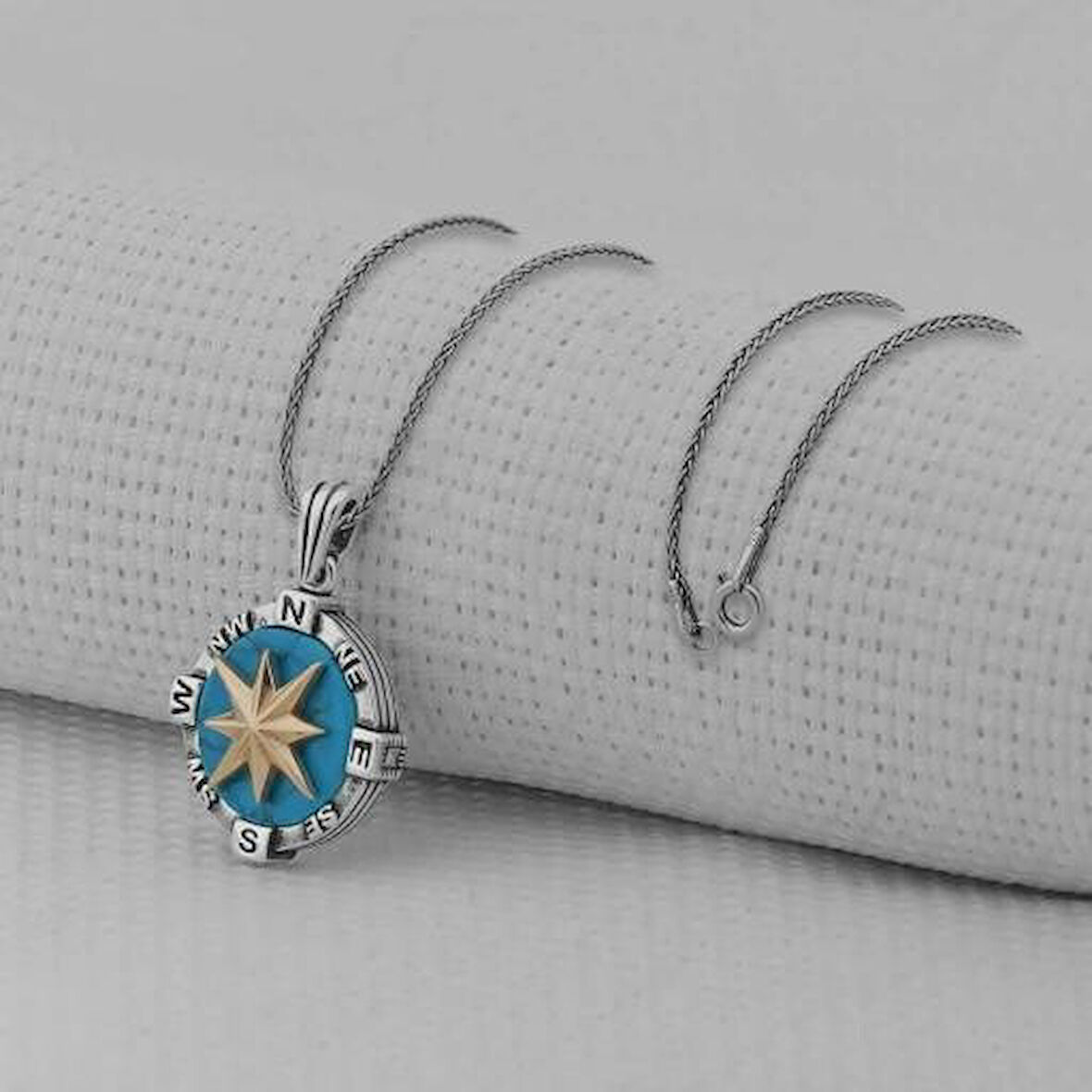 Pusula Tasarımlı 925 Ayar Gümüş Erkek Kolye