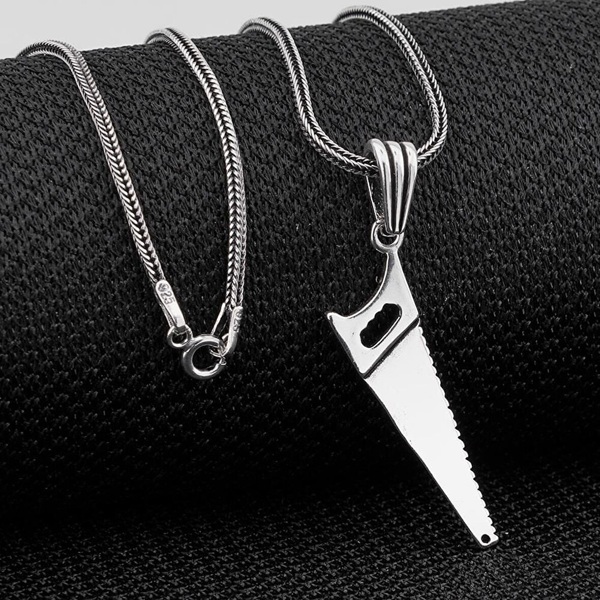 Testere Tasarımlı 925 Ayar Gümüş Erkek Kolye