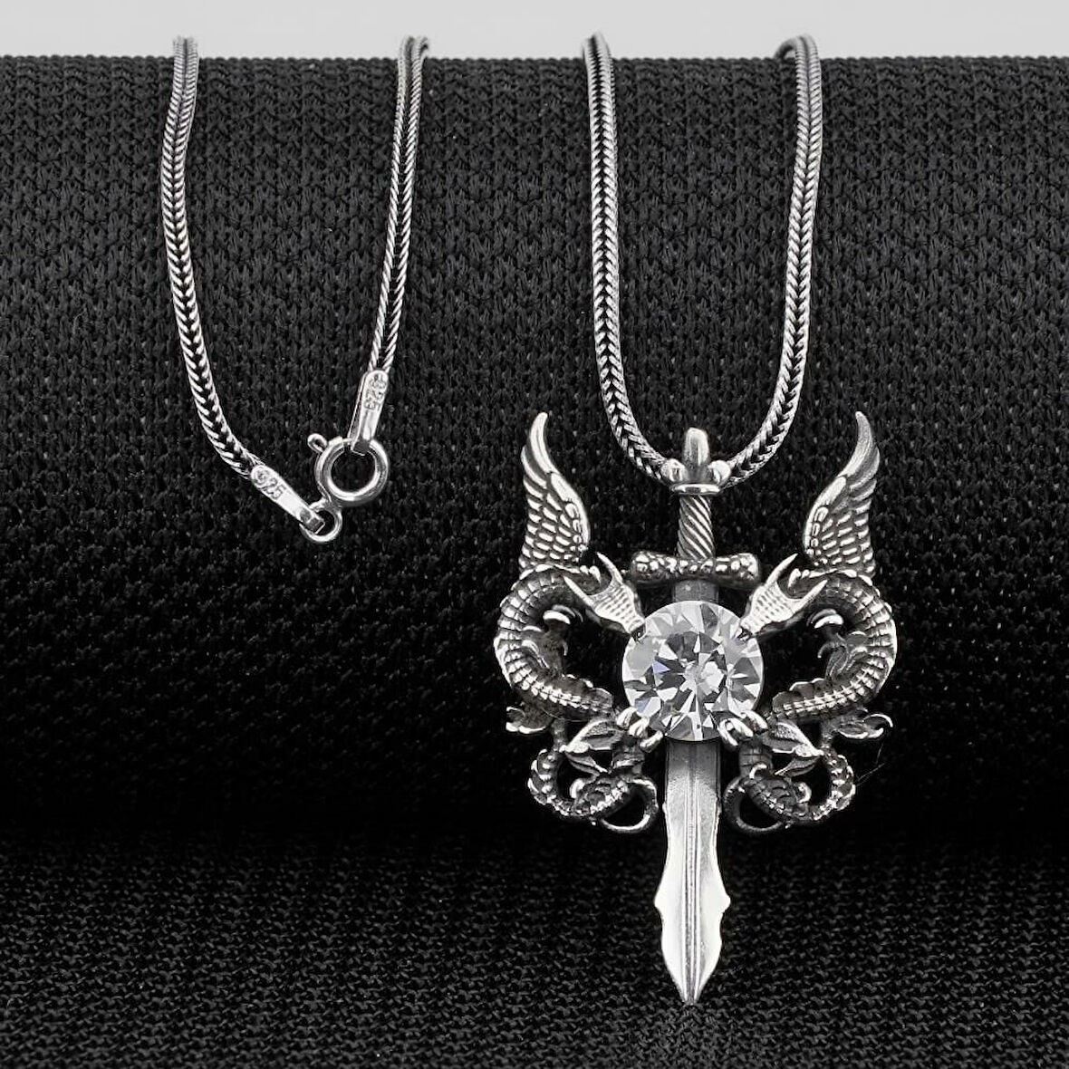 Ejderha Tasarımlı 925 Ayar Gümüş Erkek Kolye