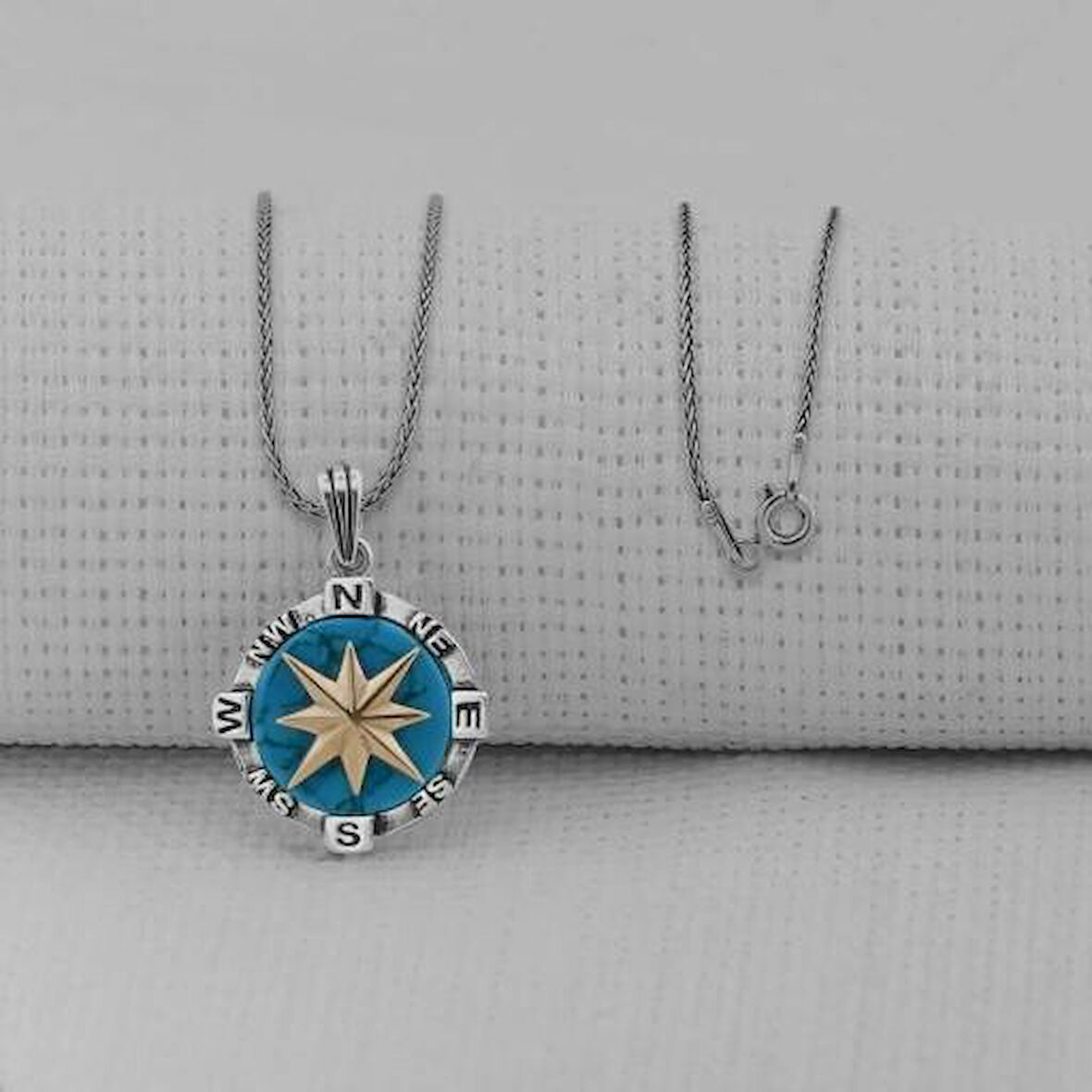 Pusula Tasarımlı 925 Ayar Gümüş Erkek Kolye