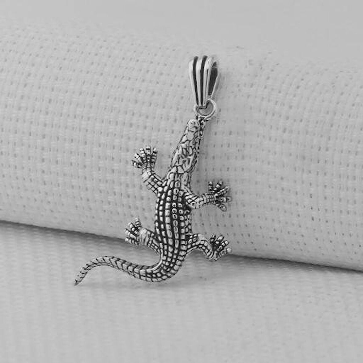 Timsah 925 Ayar Gümüş Erkek Kolye Ucu