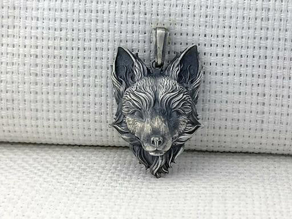 Tilki Üç Boyutlu  925 Ayar Gümüş Erkek Kolye Ucu