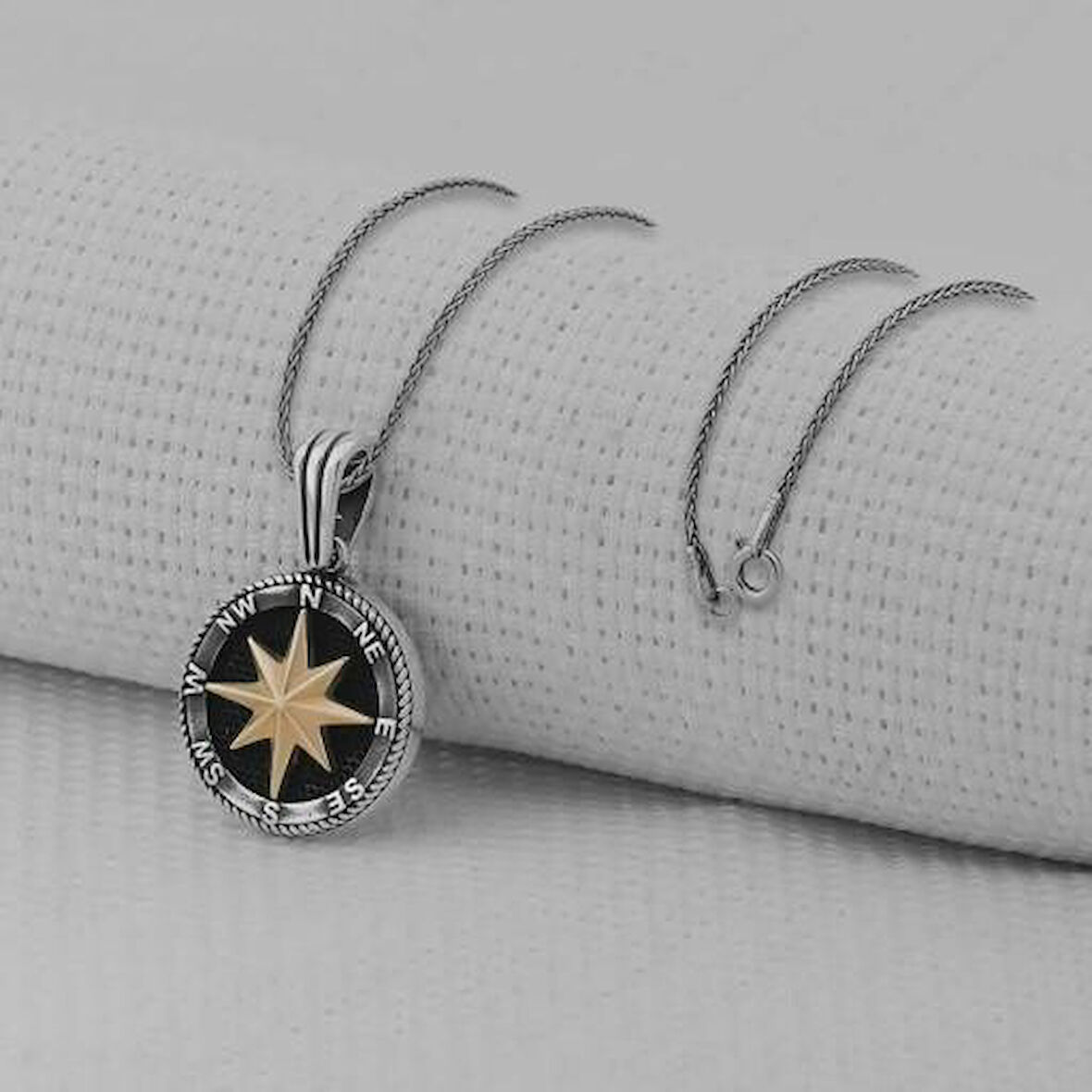 Pusula Tasarımlı 925 Ayar Gümüş Erkek Kolye