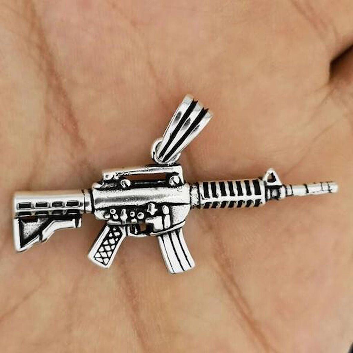 Tüfek Tasarımlı 925 Ayar Gümüş Erkek Kolye Ucu