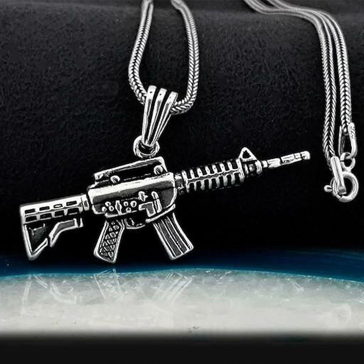 Tüfek Tasarımlı 925 Ayar Gümüş Erkek Kolye