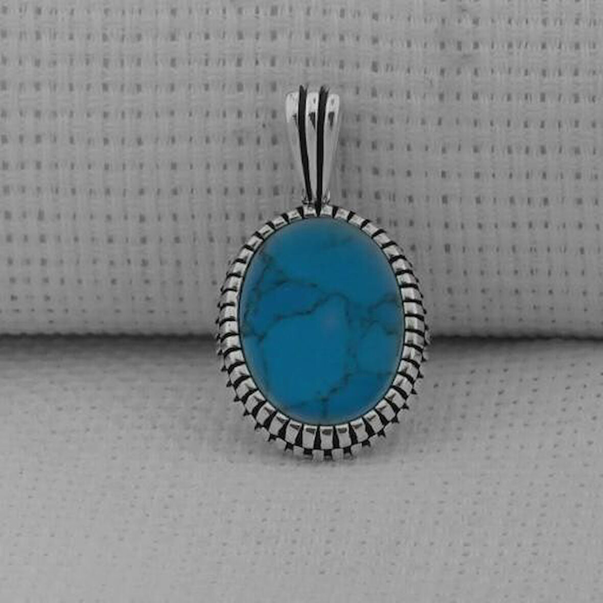 Turkuaz Taşlı Oval  925 Ayar Gümüş Erkek Kolye Ucu