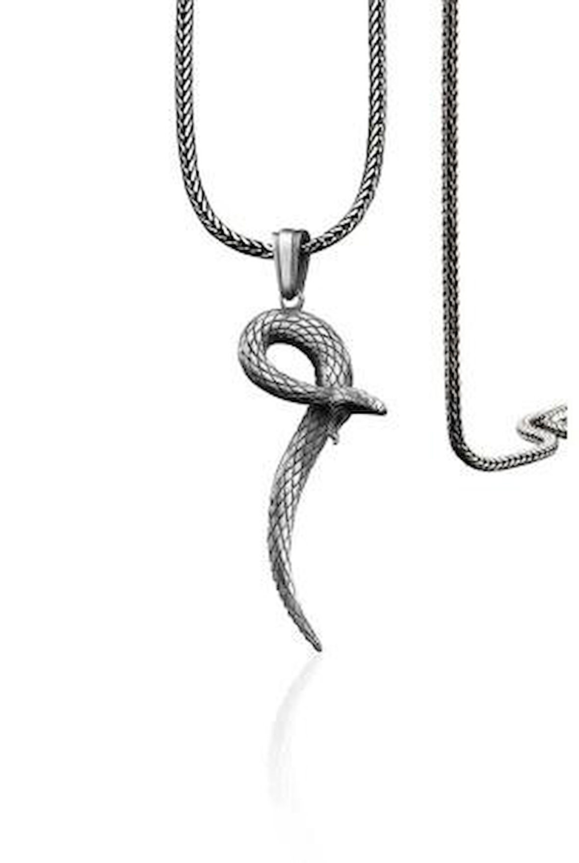 Üç Boyutlu Kara Bamba Yılan 925 Ayar Gümüş Erkek Kolye