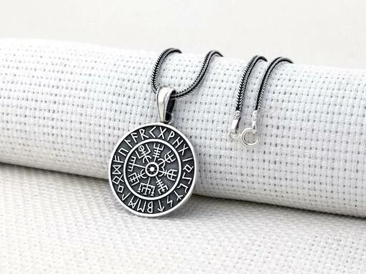 Viking Vegvisir Pusulası 925 Ayar Gümüş Erkek Kolye