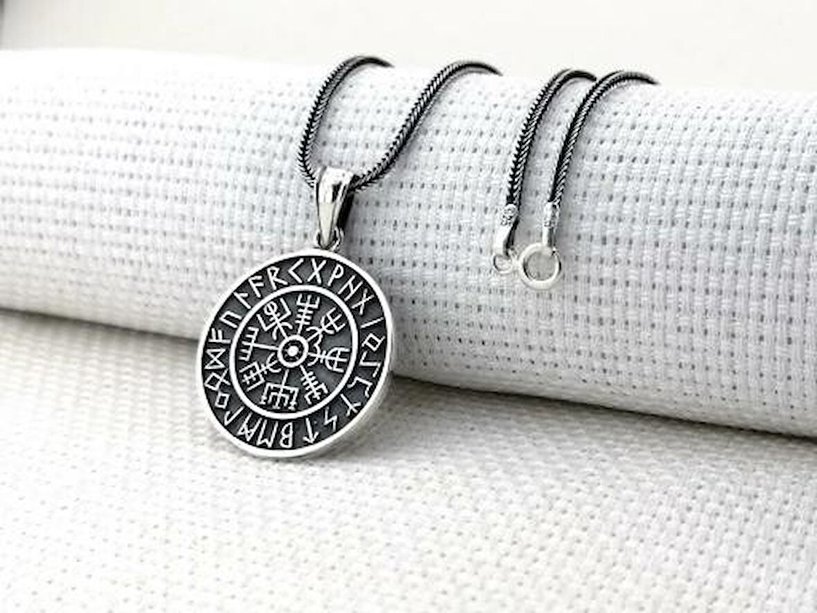 Viking Vegvisir Pusulası 925 Ayar Gümüş Erkek Kolye
