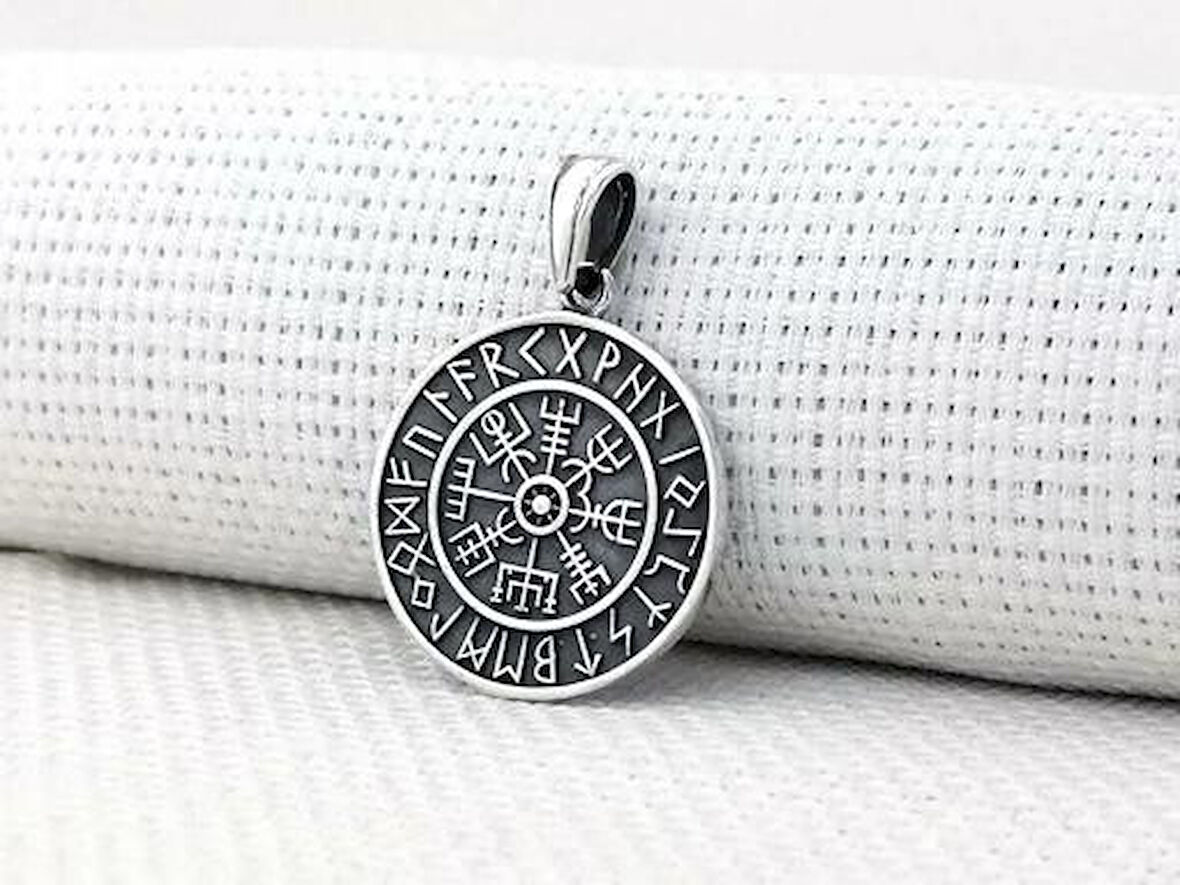 Viking Vegvisir Pusulası 925 Ayar Gümüş Erkek Kolye Ucu