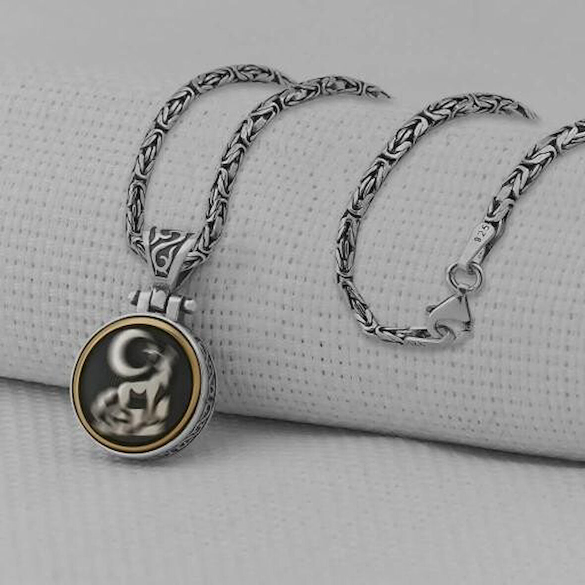 Uluyan Kurt Ay Yıldız Kral Zincir Ortası Dönen  925 Ayar Gümüş Erkek Kolye