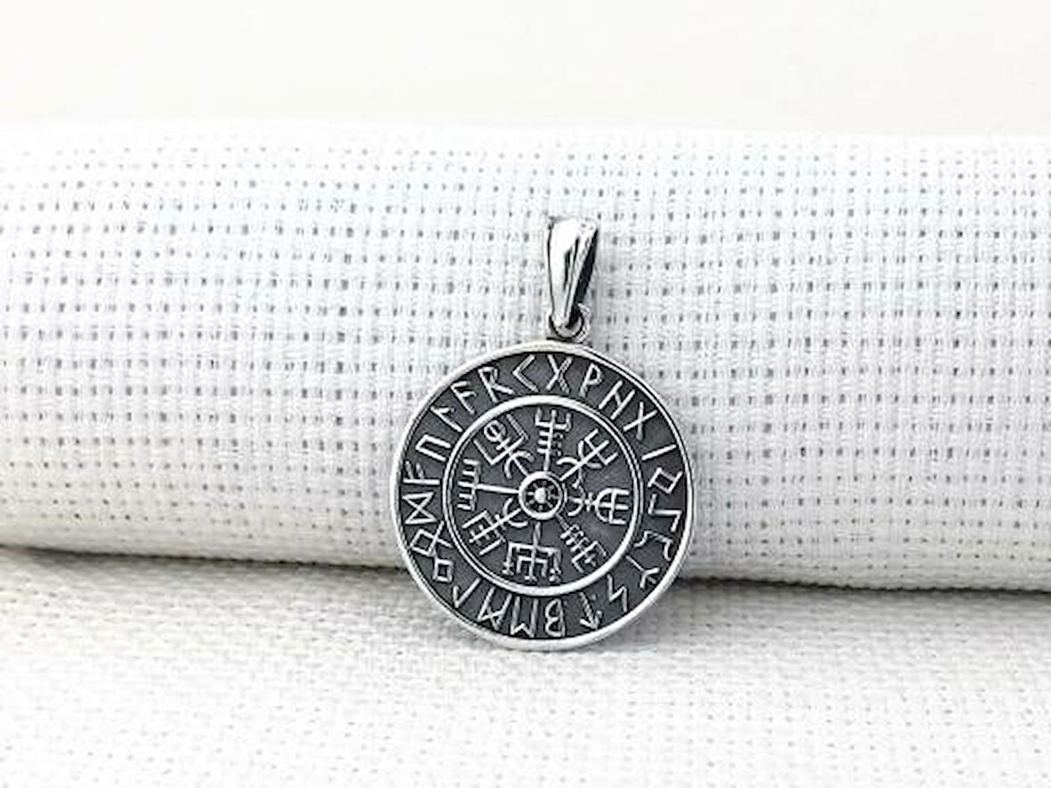 Viking Vegvisir Pusulası 925 Ayar Gümüş Erkek Kolye Ucu