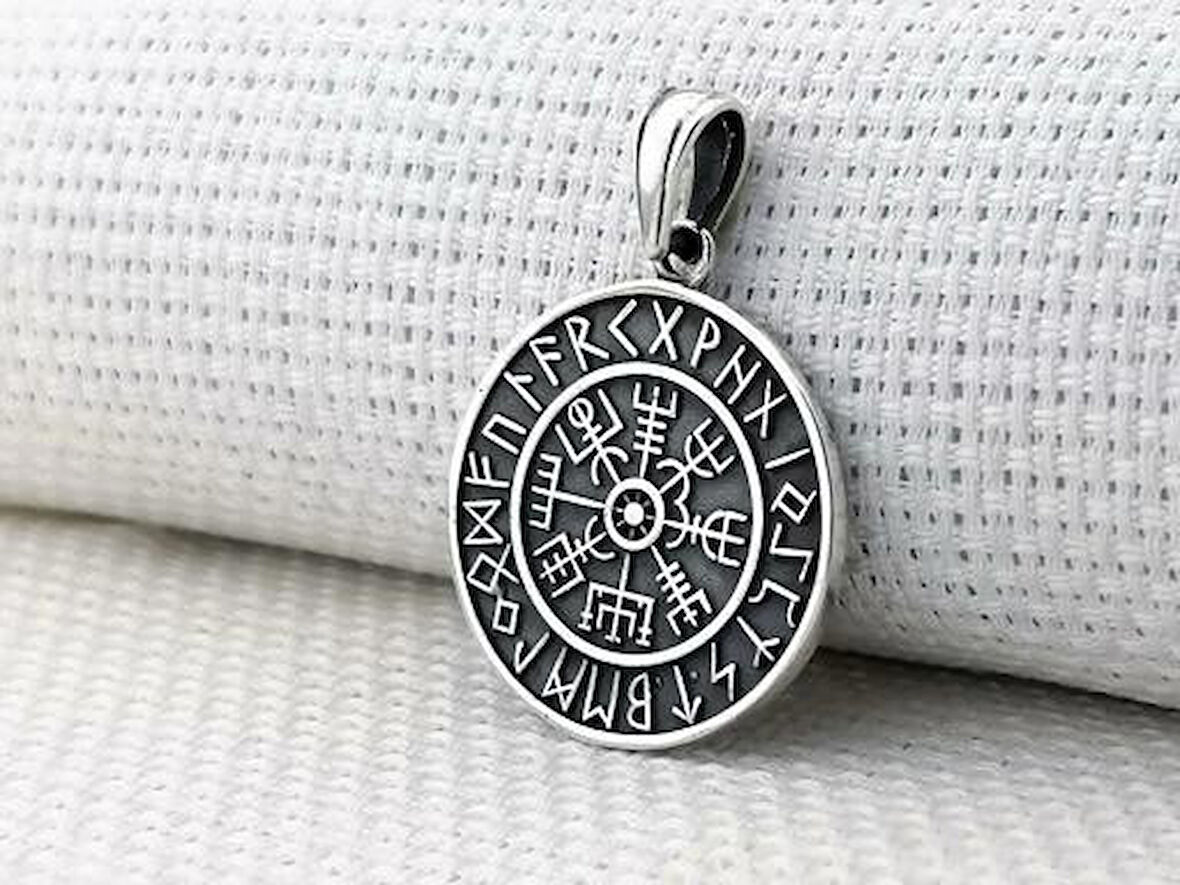Viking Vegvisir Pusulası 925 Ayar Gümüş Erkek Kolye Ucu