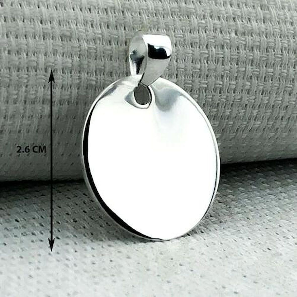 Plaka Yuvarlak Parlak Küçük Boy 925 Ayar Gümüş Erkek Kolye Ucu