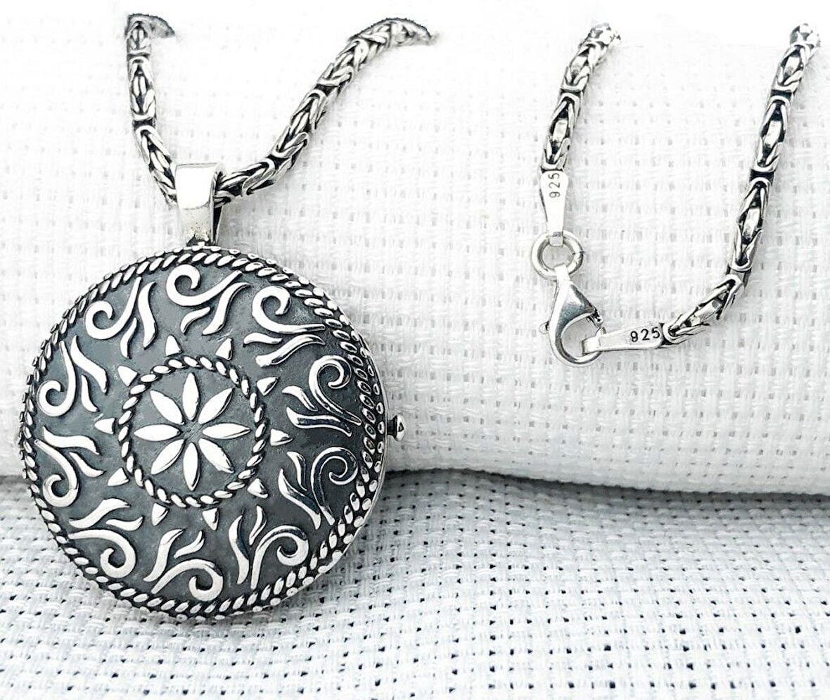 Yuvarlak Cevşen Muska Kabi Kral Zincir 925 Ayar Gümüş Erkek Kolye