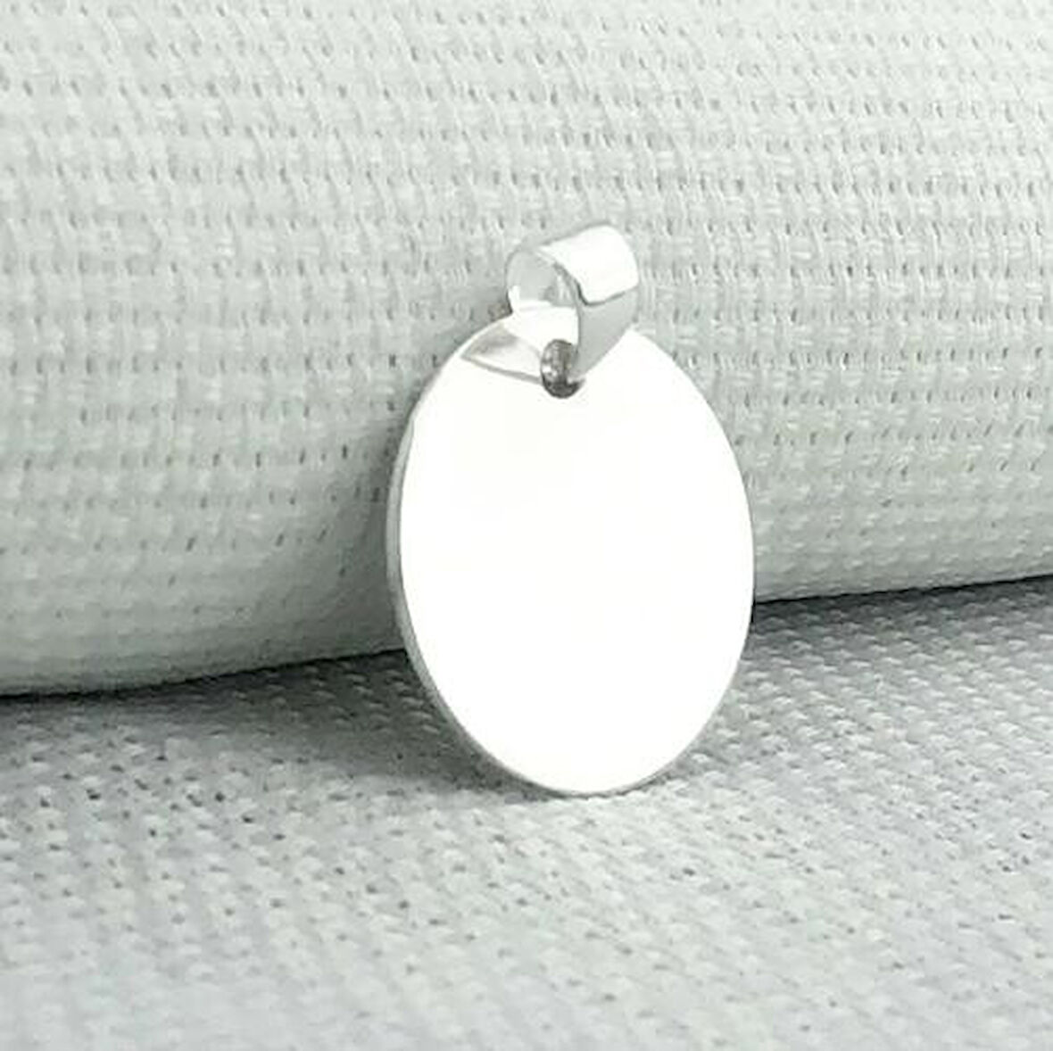 Plaka Yuvarlak Parlak Küçük Boy 925 Ayar Gümüş Erkek Kolye Ucu