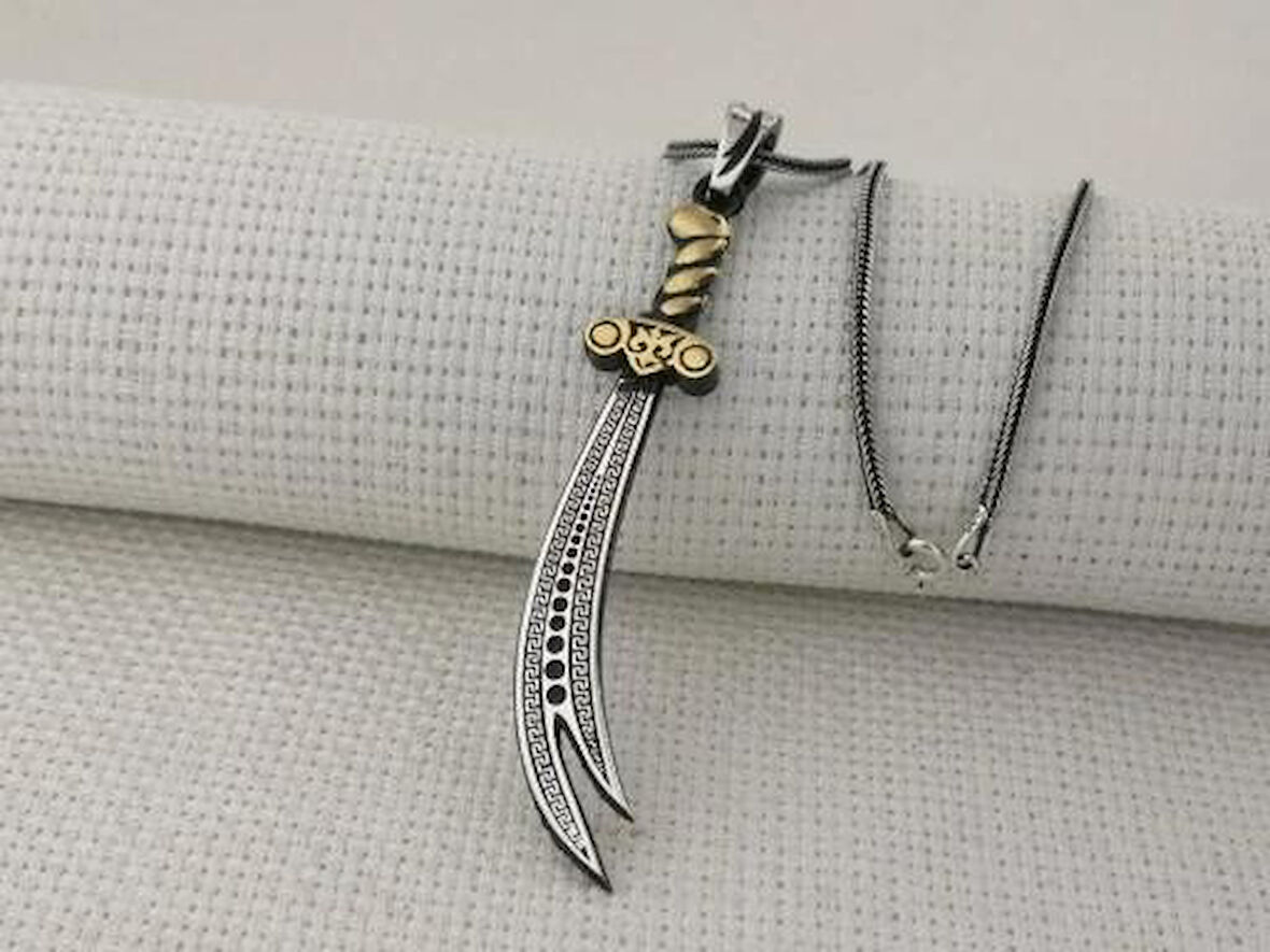 Zülfikar Figürlü Dualı 925 Ayar Gümüş Erkek Kolye