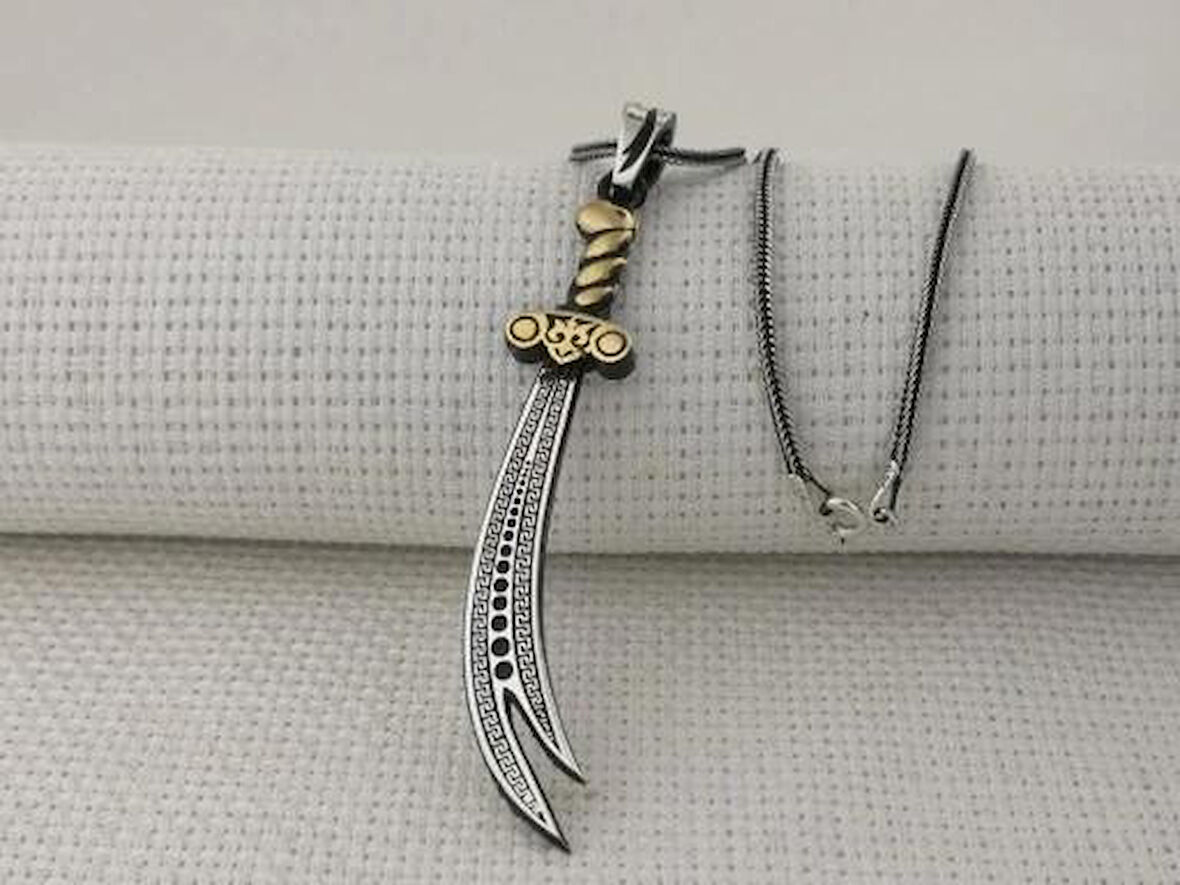 Zülfikar Figürlü Dualı 925 Ayar Gümüş Erkek Kolye