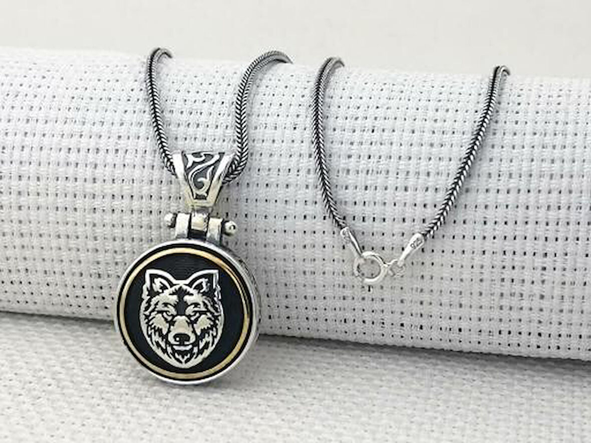 Bozkurt Tasarımlı Ortası Dönen 925 Ayar Gümüş Erkek Kolye