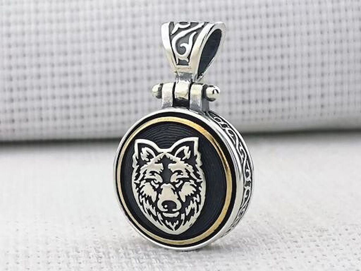 Bozkurt Tasarımlı Ortası Dönen 925 Ayar Gümüş Erkek Kolye Ucu