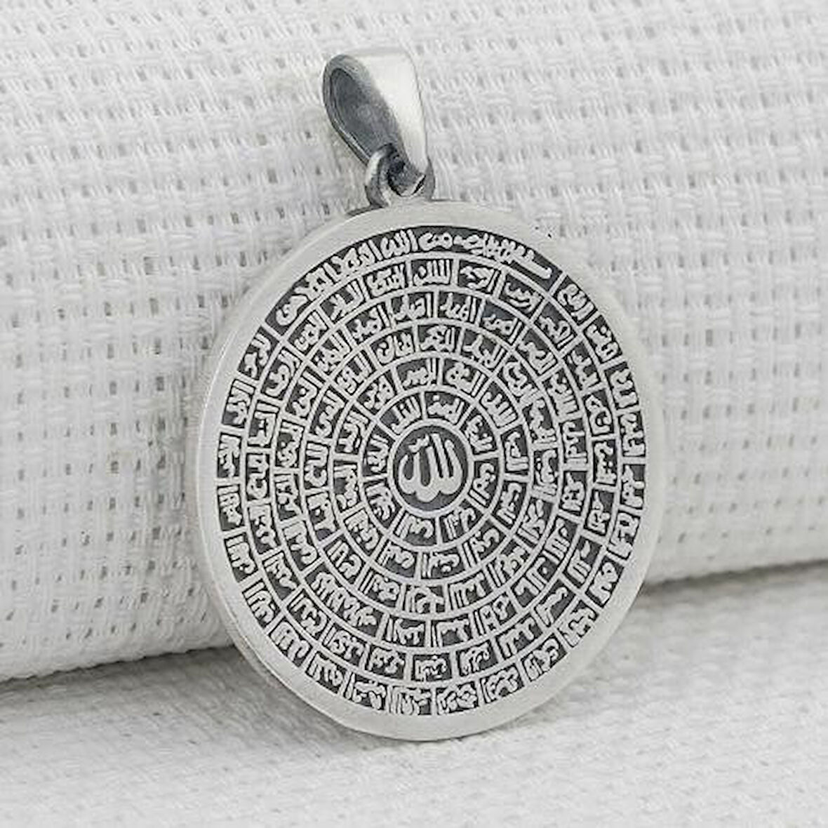 Büyük Boy Esma Husna Dualı 925 Ayar Gümüş Erkek Kolye Ucu