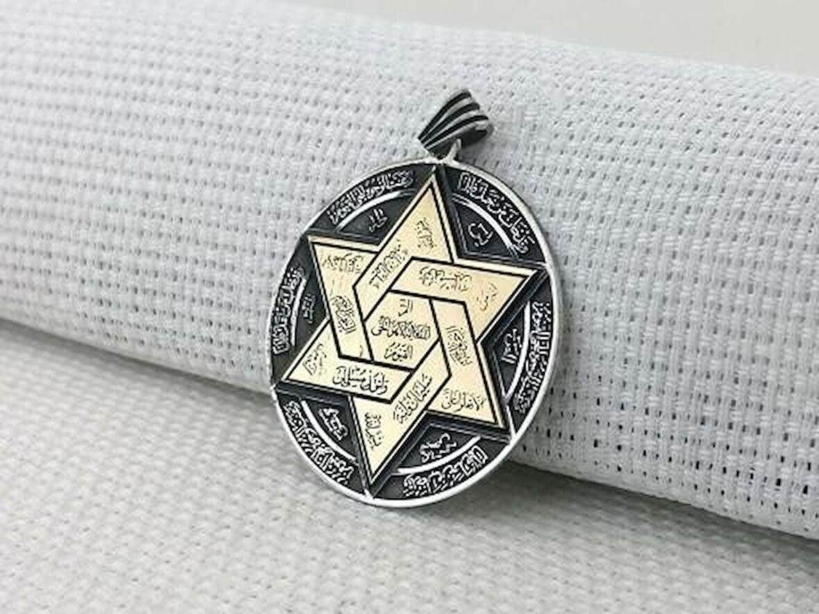 Büyük Boy Hz Süleyman Mührü 925 Ayar Gümüş Erkek Kolye Ucu