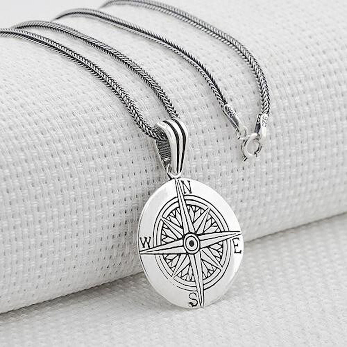 Pusula Tasarımı 925 Ayar Gümüş Erkek Kolye