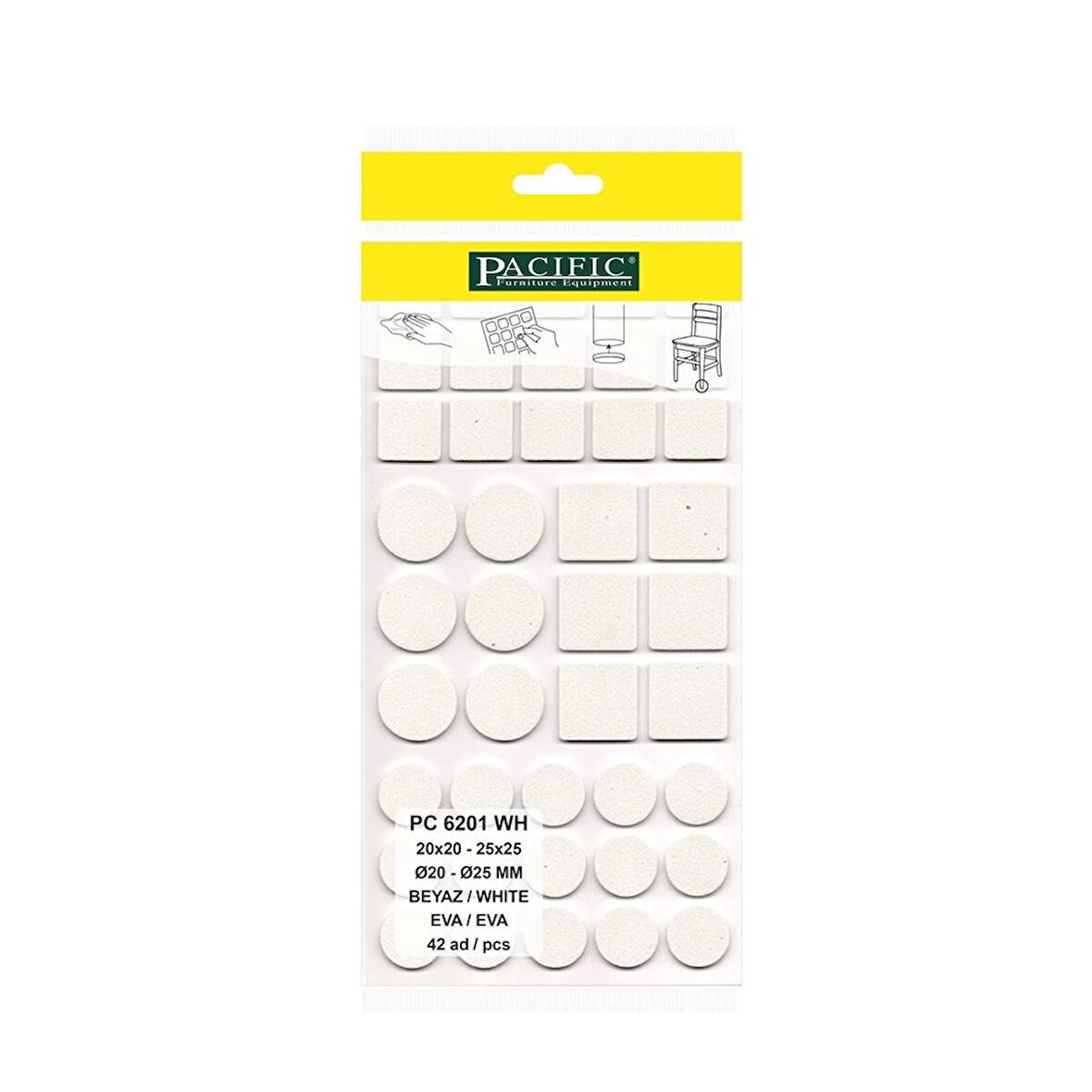 PACIFIC BEYAZ YAPIŞKANLI KARMA EVA (20x20, 25x25 - Ø 20mm,Ø 25mm )