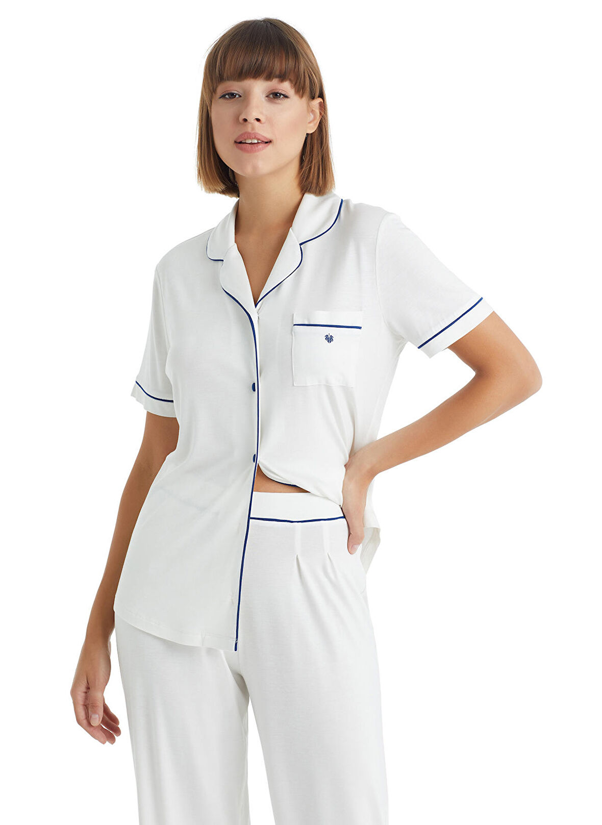 Blackspade Gömlek Yaka Düz Ekru Kadın Pijama Takımı 51013