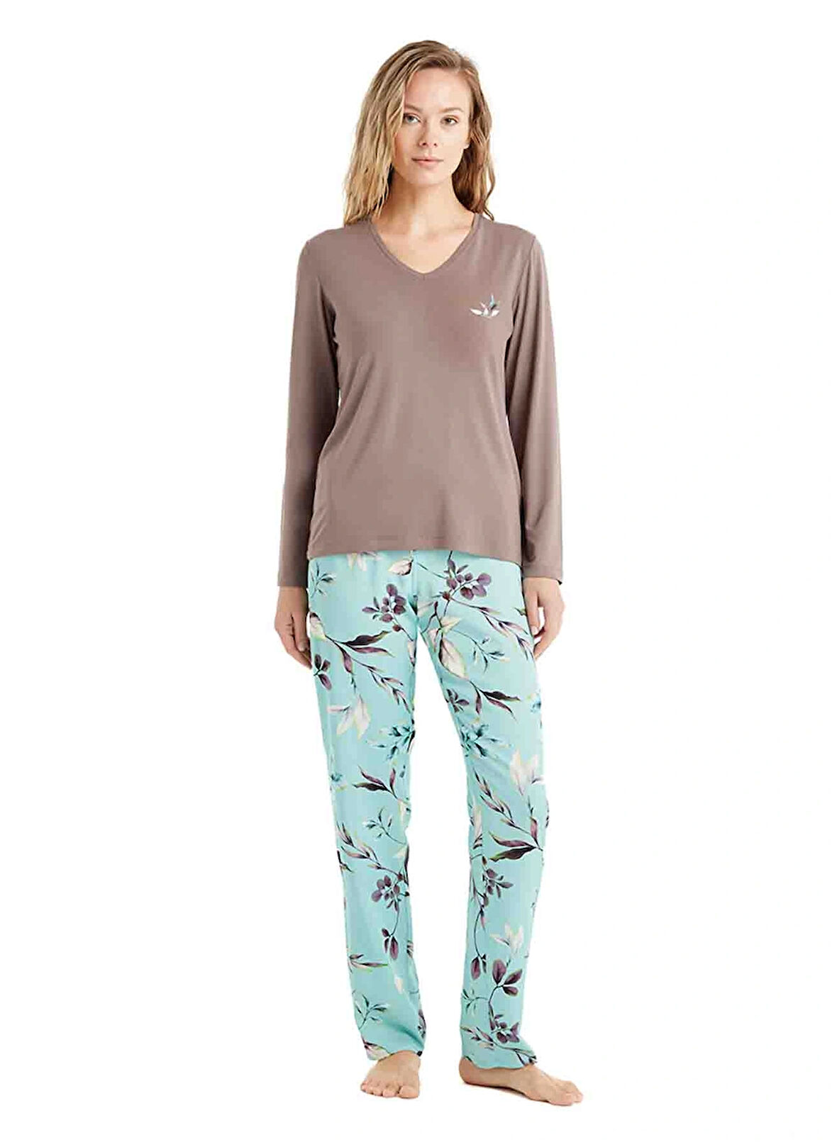 Blackspade V Yaka Düz Vizon Kadın Pijama Takımı 51661