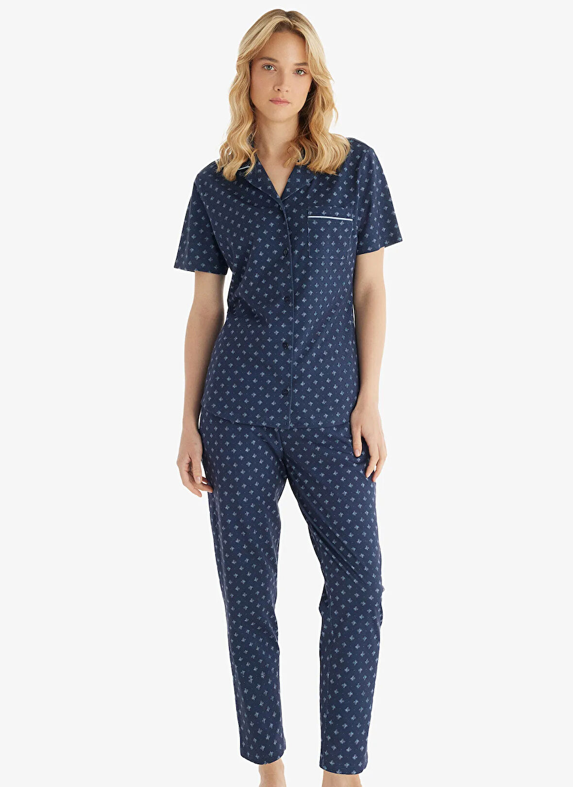 Blackspade Gömlek Yaka Baskılı Lacivert Kadın Pijama Takımı 51839