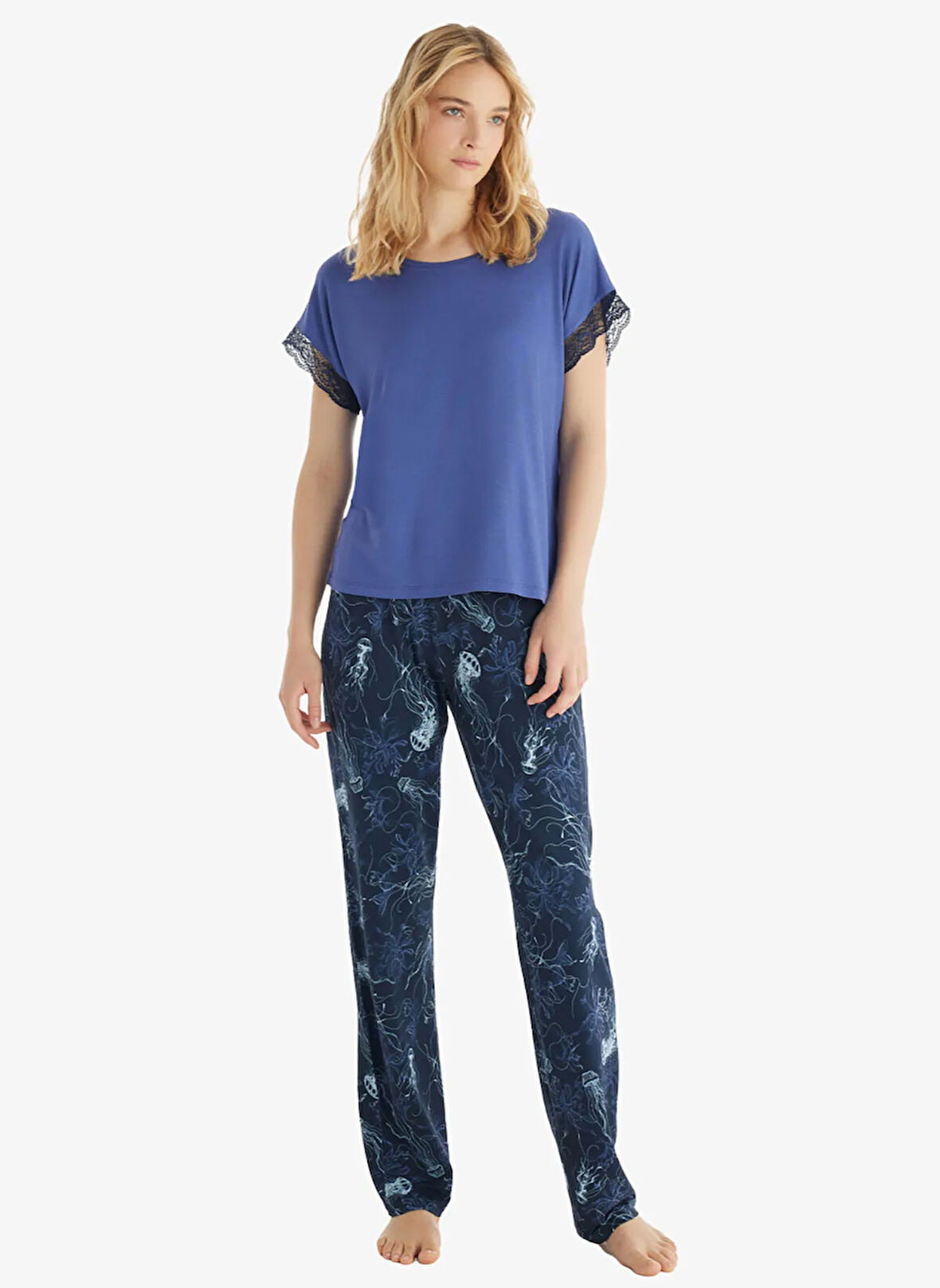 Blackspade Yuvarlak Yaka Düz Mavi Kadın Pijama Takımı 60538