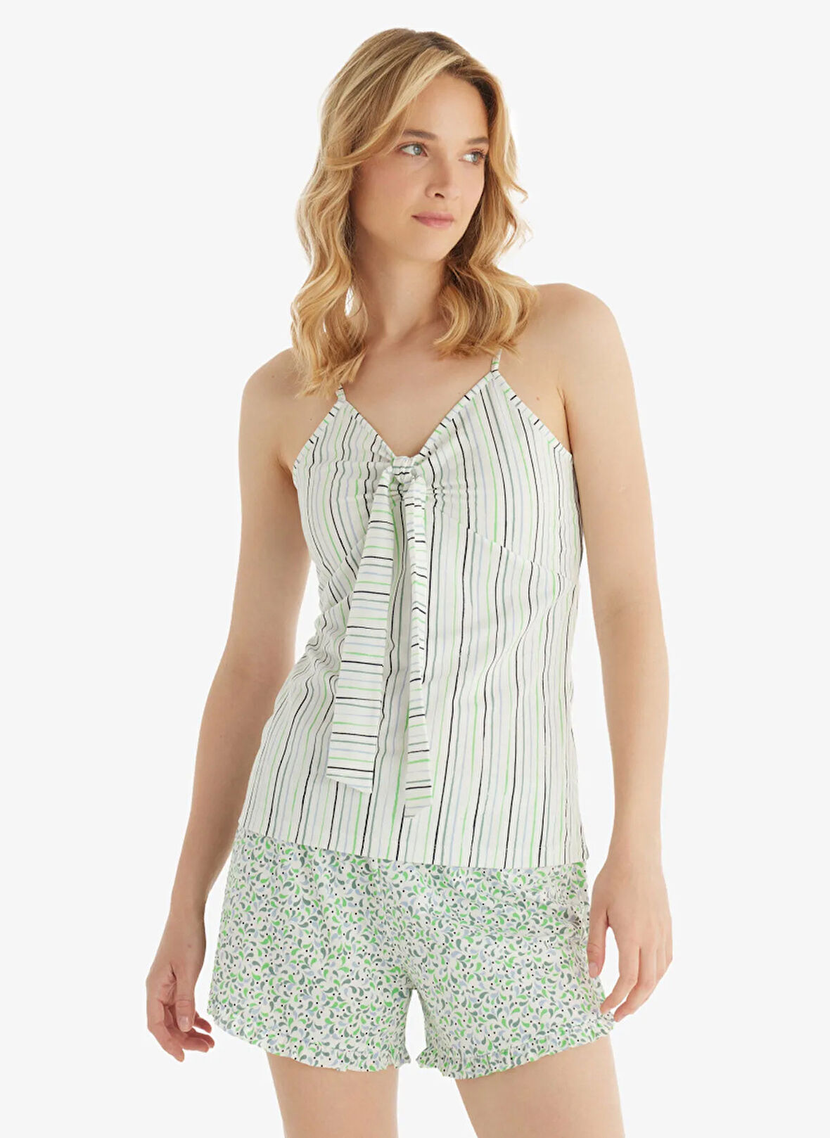 Blackspade V Yaka Baskılı Ekru Kadın Pijama Takımı 51806