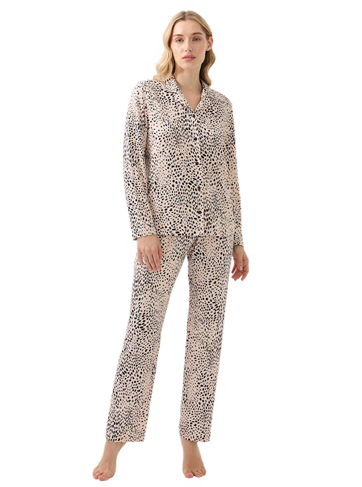 Blackspade Kadın Krem Uzun Kol Pijama Takımı 51918 