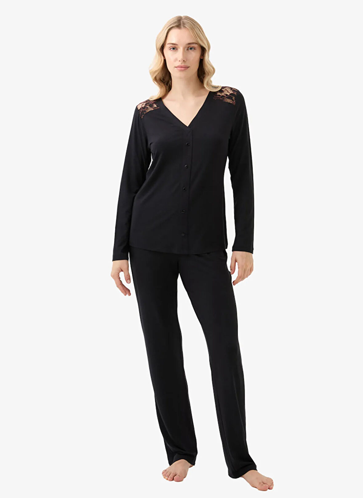 Blackspade V Yaka Düz Siyah Pijama Takımı 51902