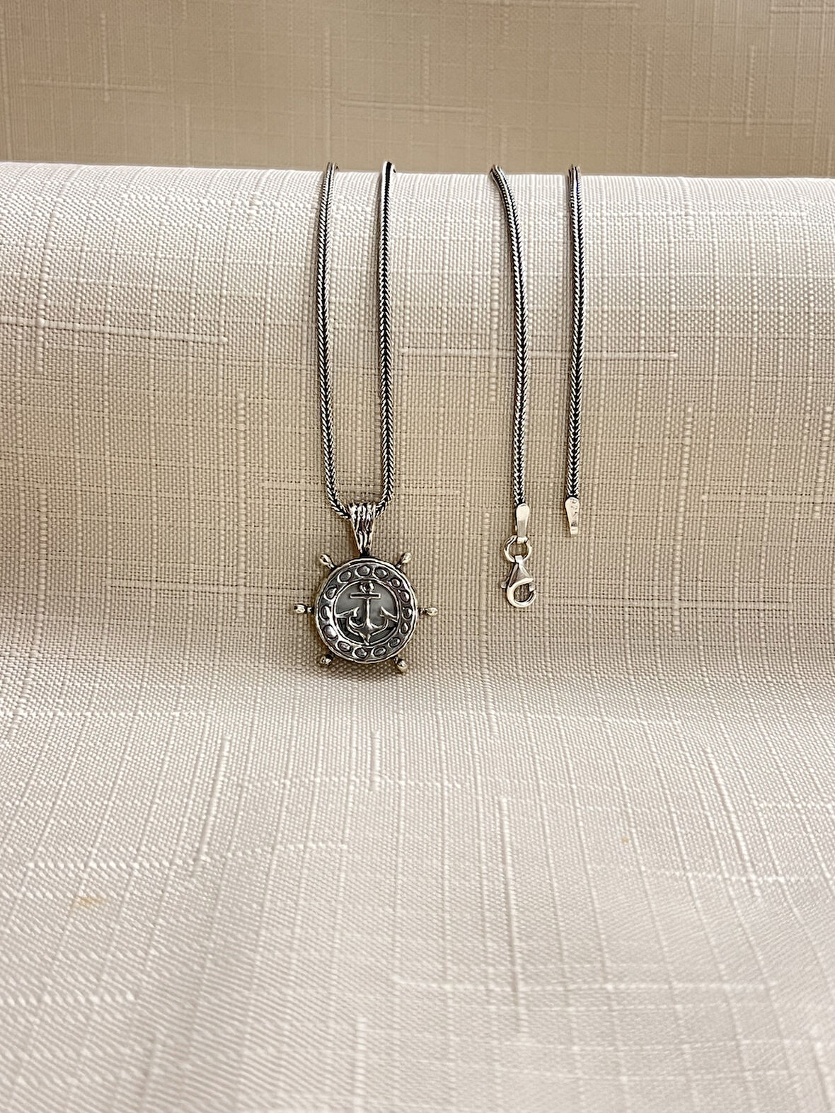 DENİZCİ ÇAPASI İÇİ AÇILIR TİLKİ KUYRUĞU ZİNCİR  925 AYAR CEVŞEN KILIFI KOLYE