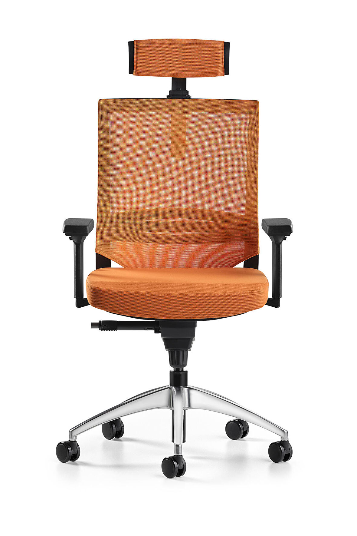 Bürotime Cozy Başlıklı Çalışma Koltuğu - 3D Kol - Alüminyum Ayak - Turuncu