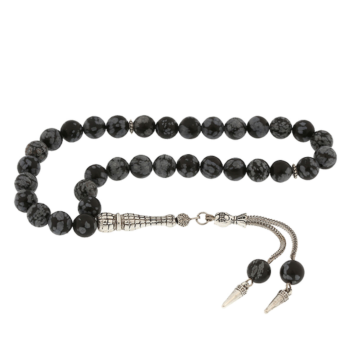 Doğal Taşlı Obsidyen Taşlı Gümüş Tesbih