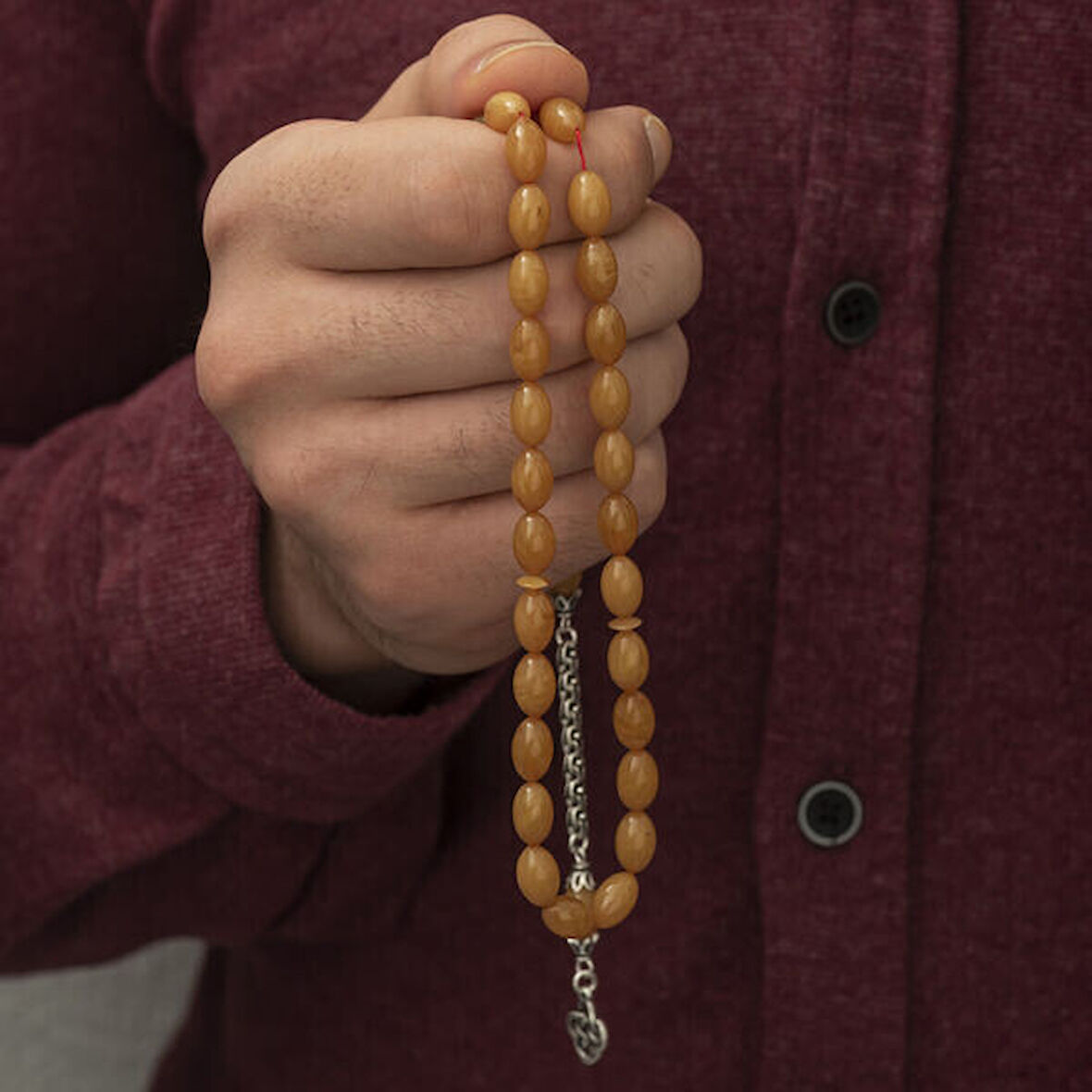 Arpa Sıkma Kehribar 925 Ayar Gümüş Tesbih