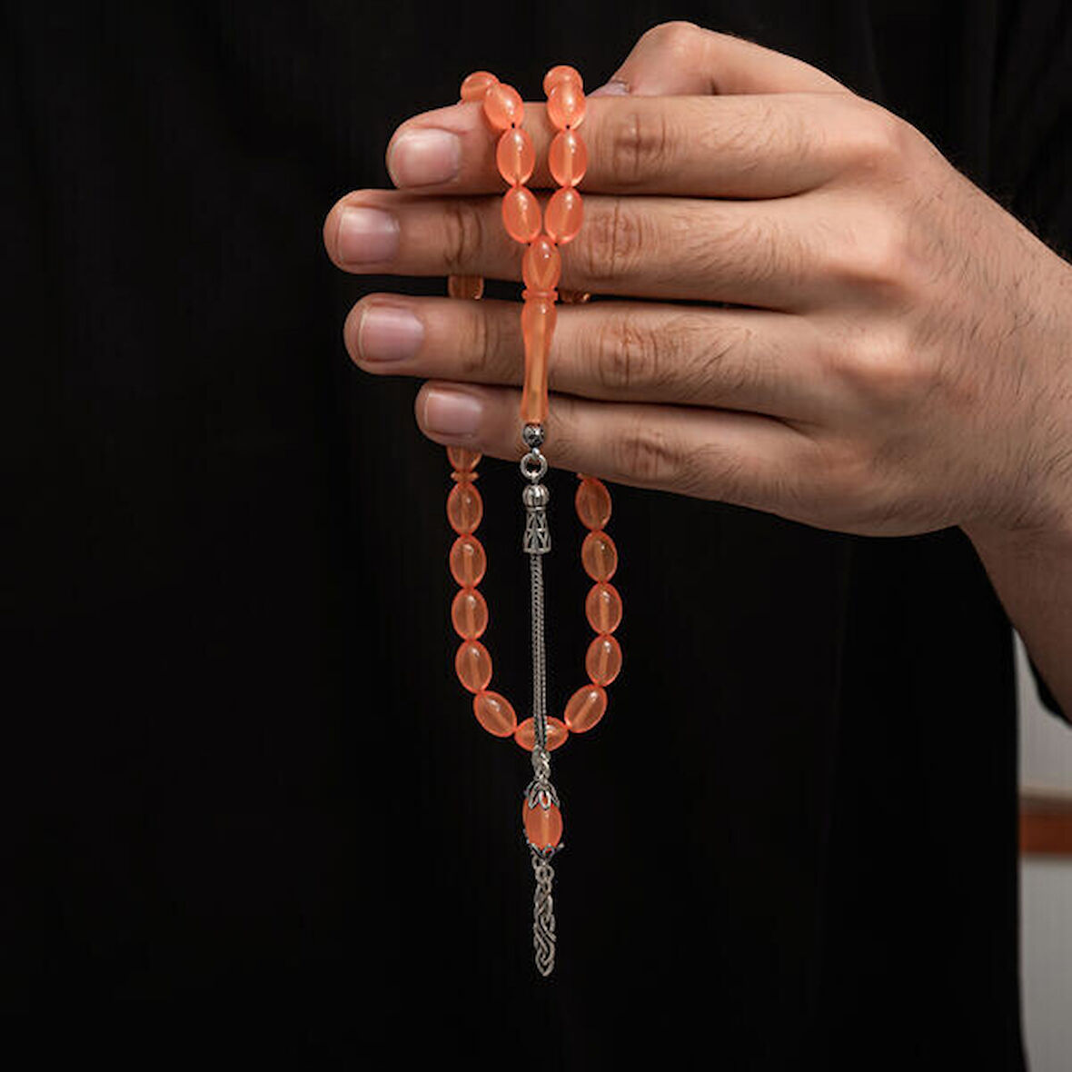 Sıkma Kehribar 925 Ayar Gümüş Tesbih