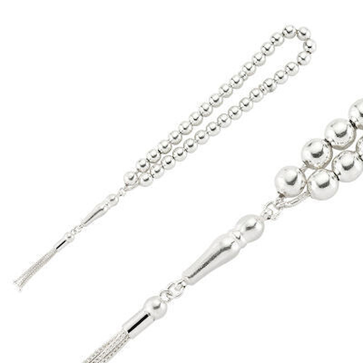 Yuvarlak Kesim 925 Ayar Gümüş Tesbih