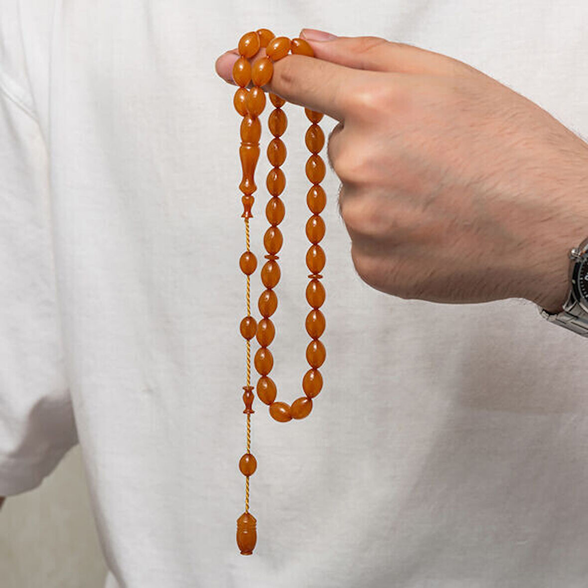 Sıkma Kehribar 925 Ayar Gümüş Tesbih