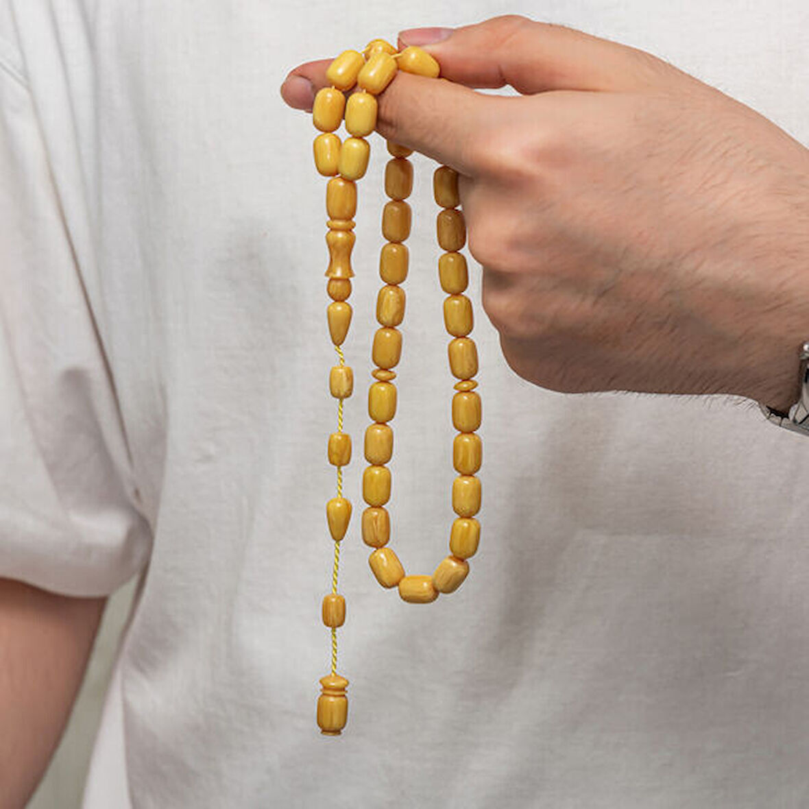 Sıkma Kehribar 925 Ayar Gümüş Tesbih