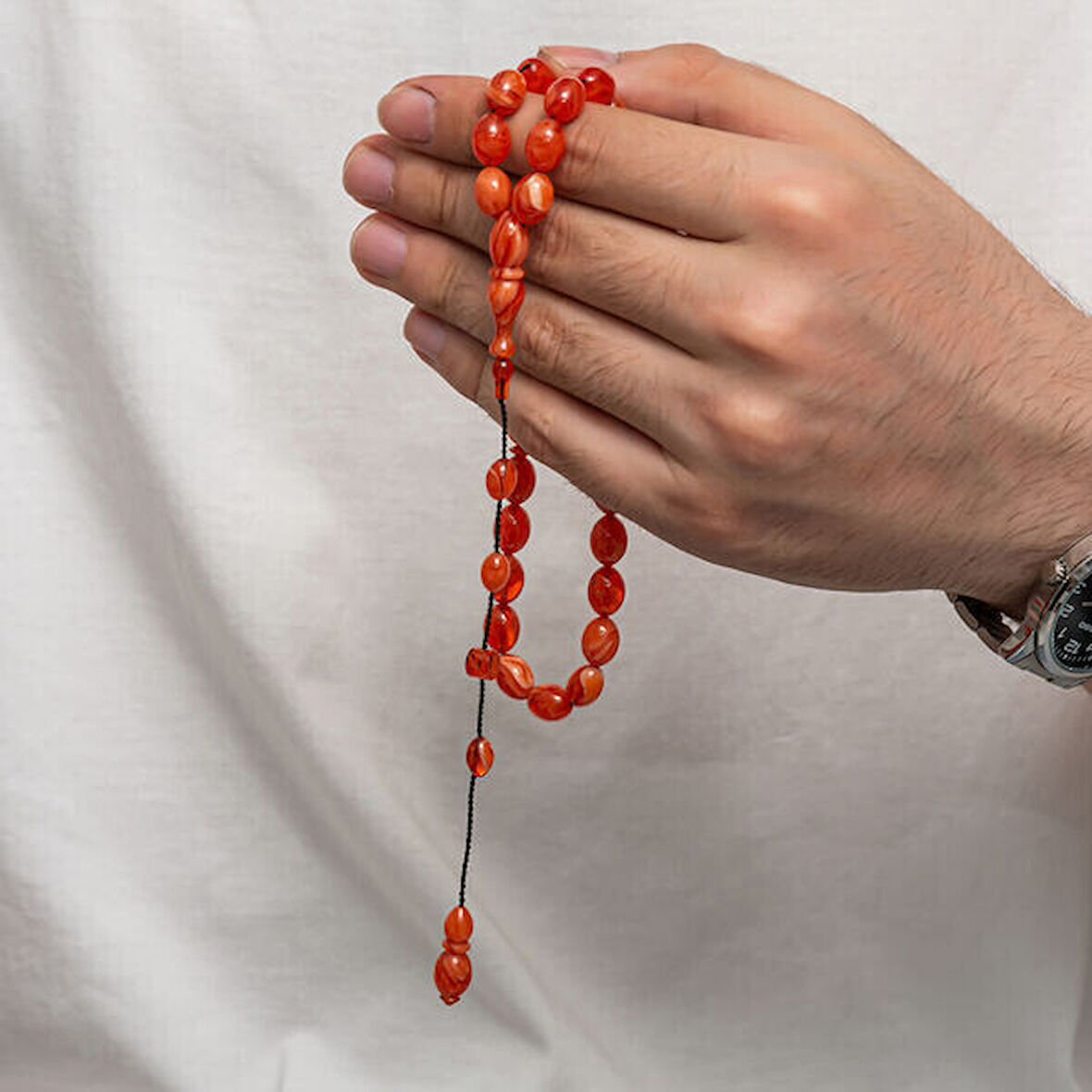 Sıkma Kehribar 925 Ayar Gümüş Tesbih