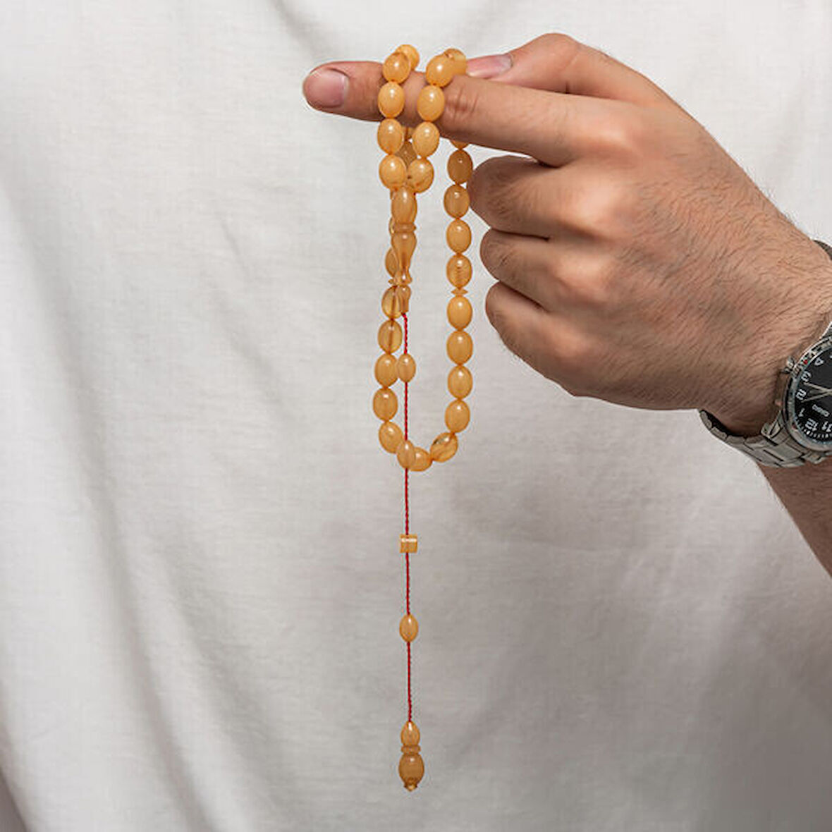 Sıkma Kehribar 925 Ayar Gümüş Tesbih