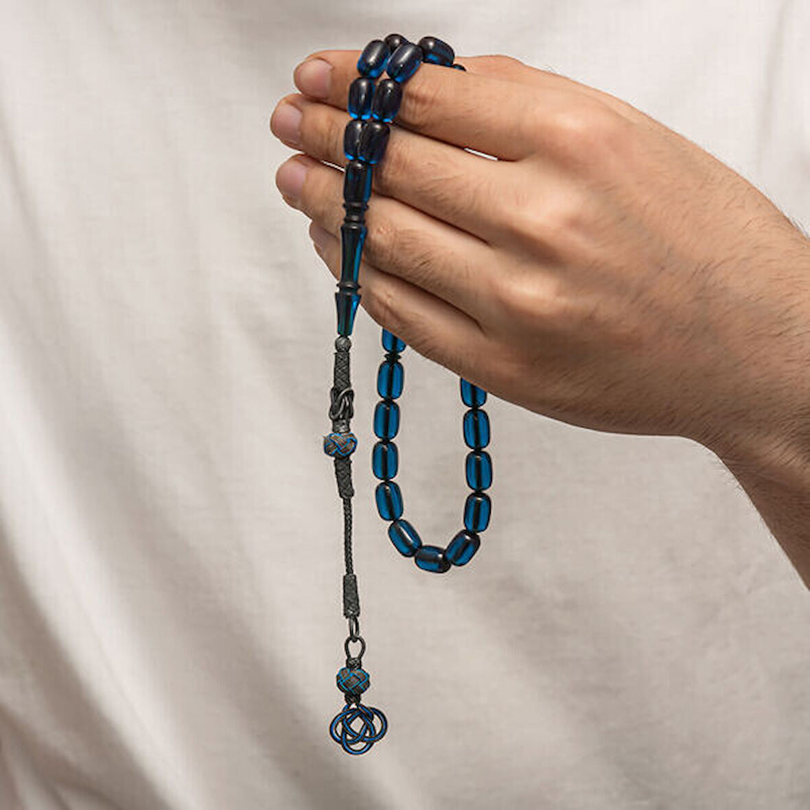 Sıkma Kehribar Kazaz Püsküllü 1000 Ayar Gümüş Tesbih