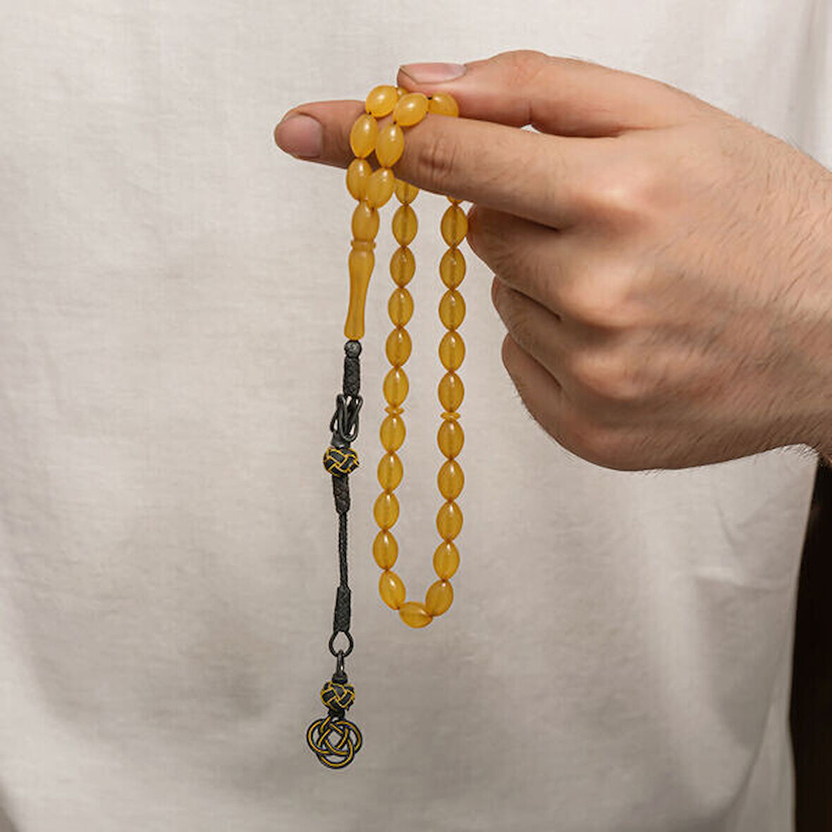 Sıkma Kehribar Kazaz Püsküllü 1000 Ayar Gümüş Tesbih