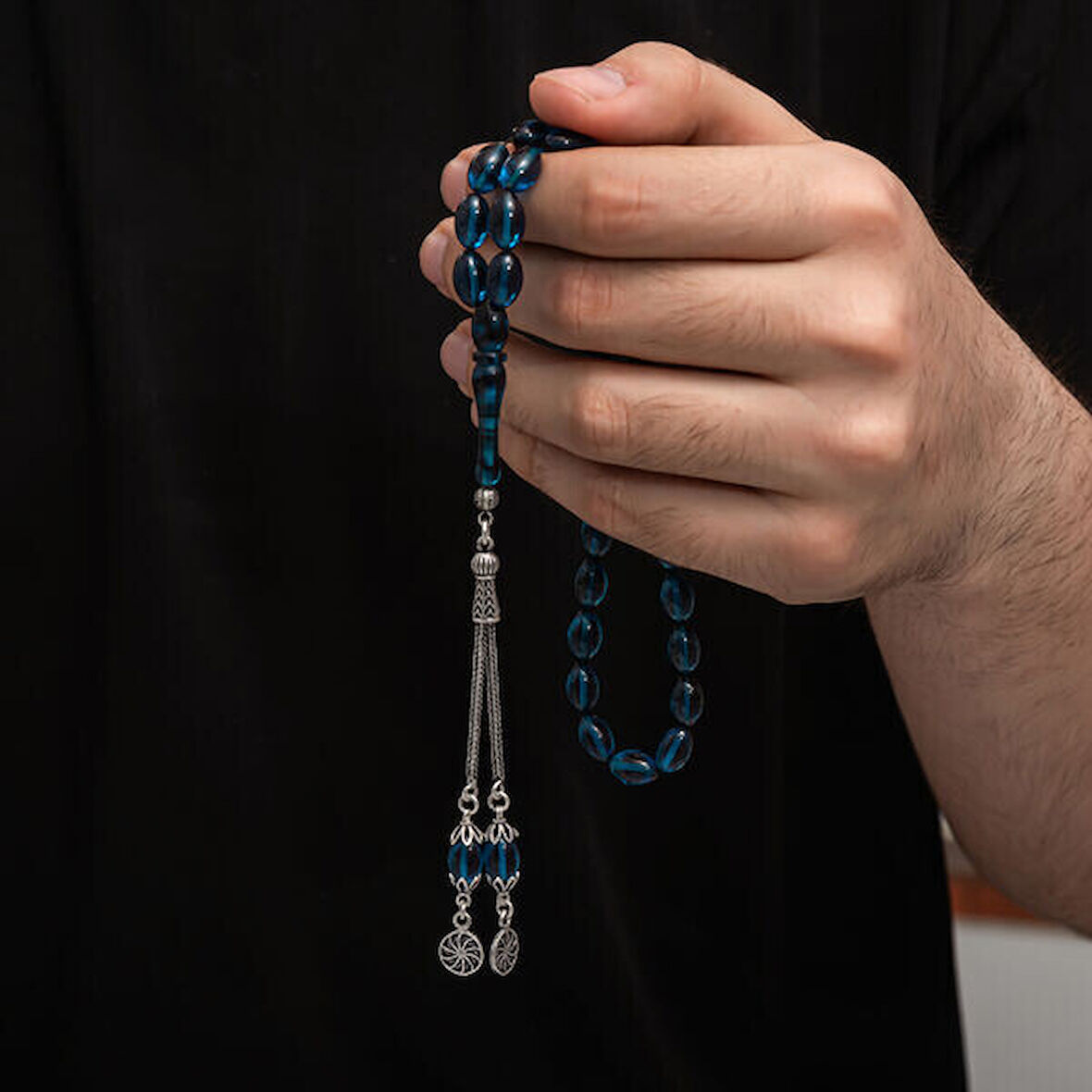 Sıkma Kehribar 925 Ayar Gümüş Tesbih